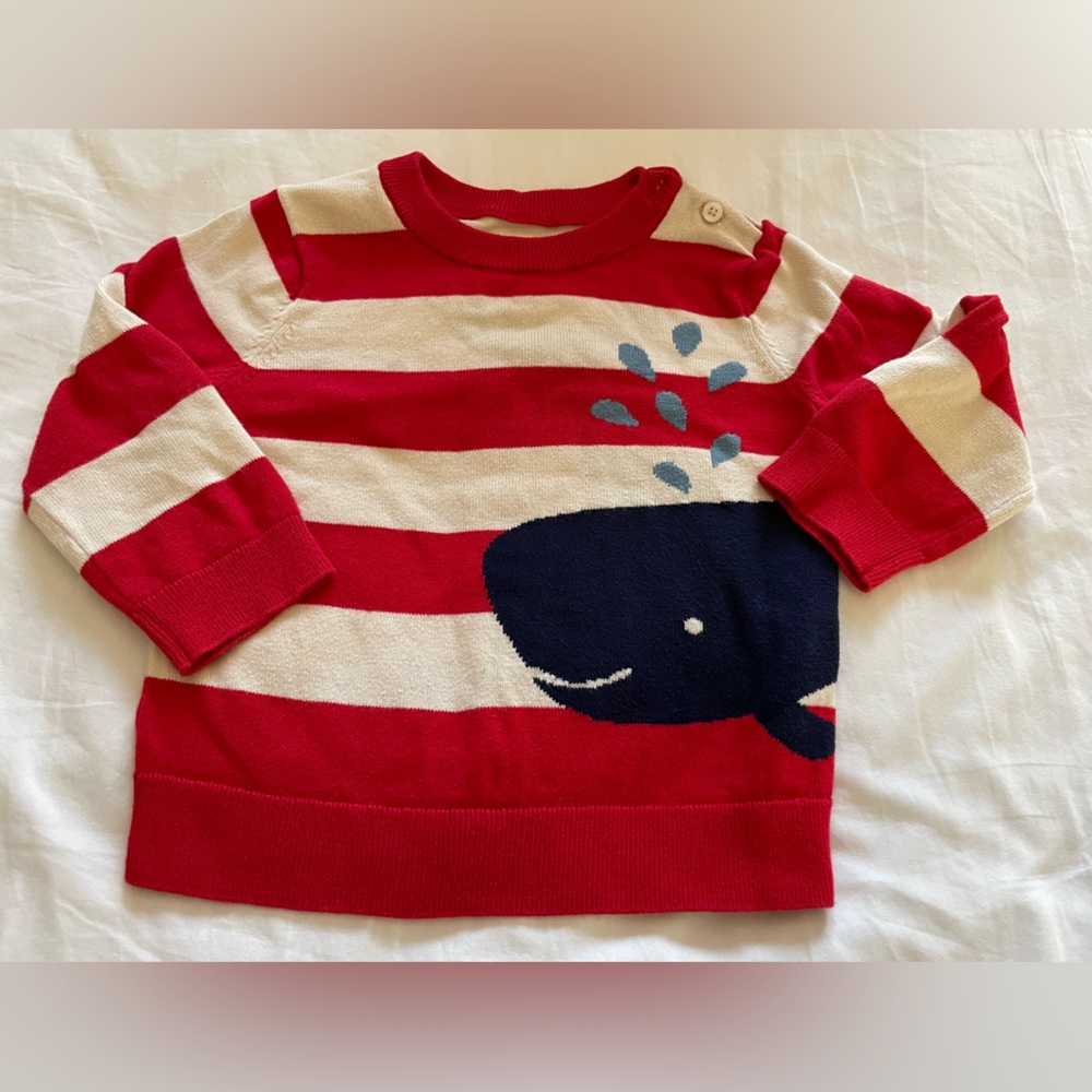 GAP Nautical Boys Striped Whale Sweater 18-24 months, washed, never worn